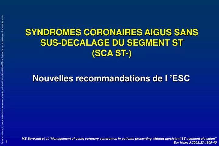 syndromes coronaires aigus sans sus decalage du segment st sca st