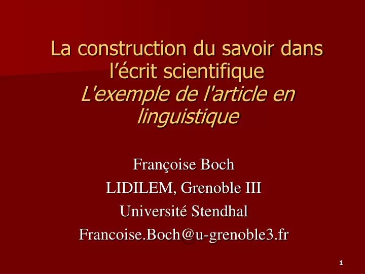 la construction du savoir dans l crit scientifique l exemple de l article en linguistique