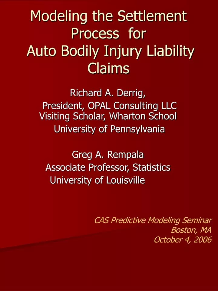 modeling the settlement process for auto bodily injury liability claims