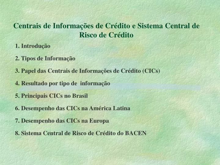 centrais de informa es de cr dito e sistema central de risco de cr dito