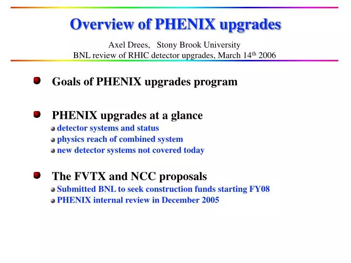 overview of phenix upgrades
