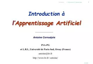 Introduction à l’ Apprentissage Artificiel
