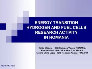 ENERGY TRANSITION HYDROGEN AND FUEL CELLS RESEARCH ACTIVITY IN ROMANIA