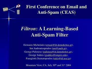 Filtron : A Learning-Based Anti-Spam Filter