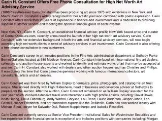 Carin H. Constant Offers Free Phone Consultation for High Ne