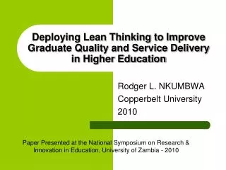 Deploying Lean Thinking to Improve Graduate Quality and Service Delivery in Higher Education