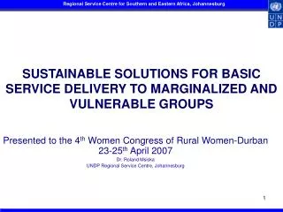 SUSTAINABLE SOLUTIONS FOR BASIC SERVICE DELIVERY TO MARGINALIZED AND VULNERABLE GROUPS