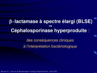 b- lactamase à spectre élargi (BLSE) vs Céphalosporinase hyperproduite : des conséquences cliniques à l’interprétatio
