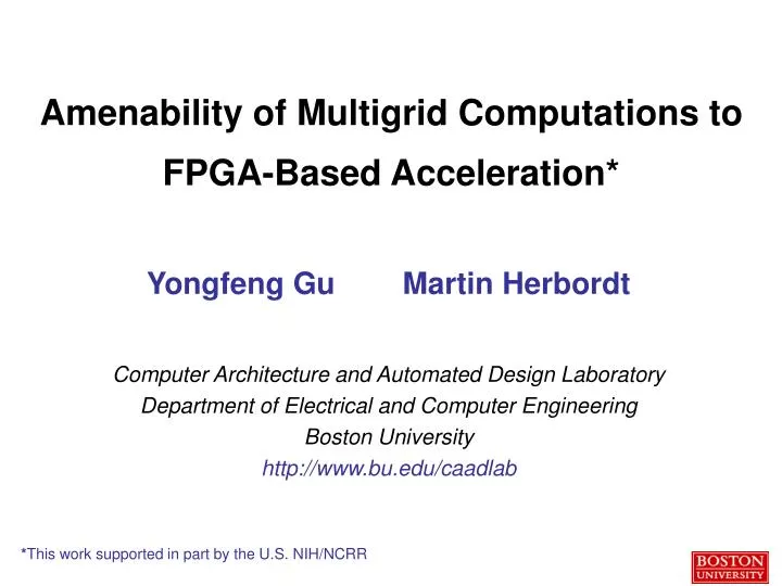 amenability of multigrid computations to fpga based acceleration