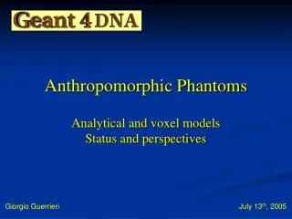 Anthropomorphic Phantoms Analytical and voxel models Status and perspectives