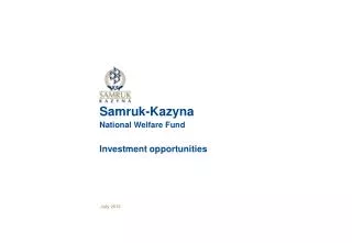 Samruk-Kazyna National Welfare Fund Investment opportunities