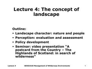 Lecture 4: The concept of landscape