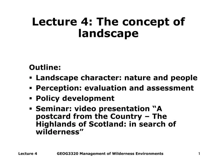 lecture 4 the concept of landscape