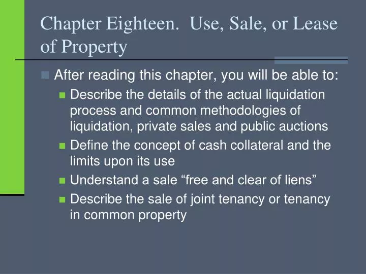 chapter eighteen use sale or lease of property