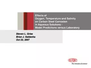 Effects of Oxygen, Temperature and Salinity on Carbon Steel Corrosion in Aqueous Solutions - Model Predictions vers