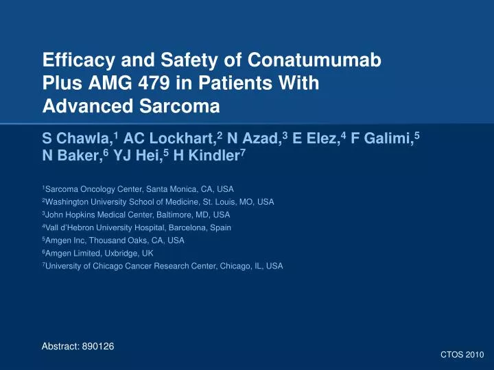 efficacy and safety of conatumumab plus amg 479 in patients with advanced sarcoma