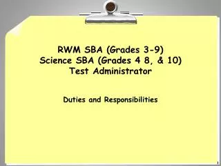 RWM SBA (Grades 3-9) Science SBA (Grades 4 8, &amp; 10) Test Administrator