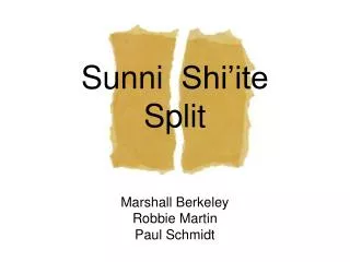 Sunni Shi’ite Split