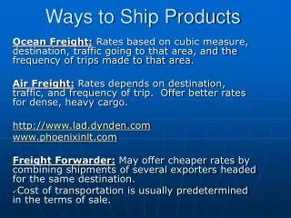Ways to Ship Products