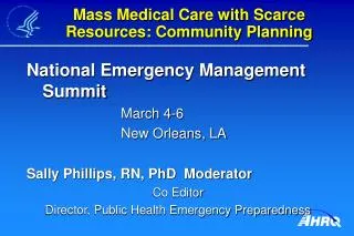 Mass Medical Care with Scarce Resources: Community Planning