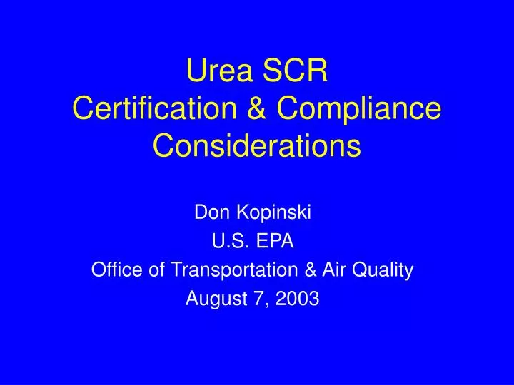 urea scr certification compliance considerations