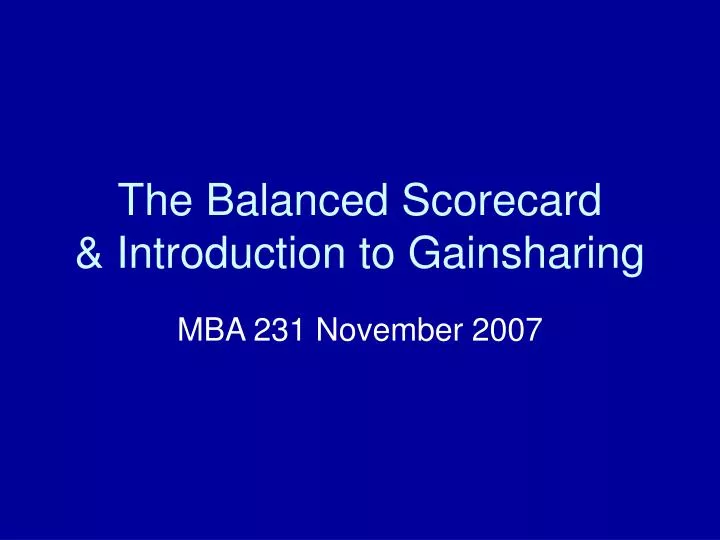 the balanced scorecard introduction to gainsharing