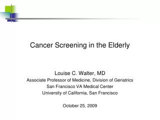 Cancer Screening in the Elderly