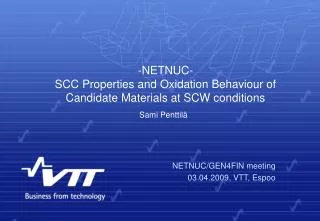 -NETNUC- SCC Properties and Oxidation Behaviour of Candidate Materials at SCW conditions