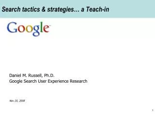 Search tactics &amp; strategies… a Teach-in
