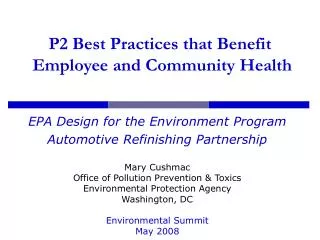 P2 Best Practices that Benefit Employee and Community Health