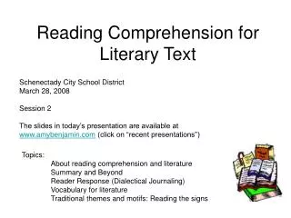 Reading Comprehension for Literary Text