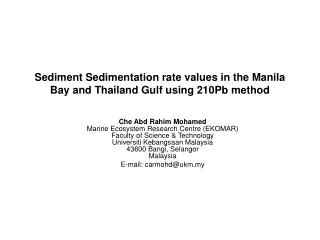 Sediment Sedimentation rate values in the Manila Bay and Thailand Gulf using 210Pb method