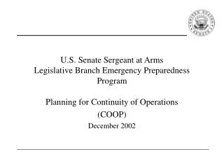 U.S. Senate Sergeant at Arms Legislative Branch Emergency Preparedness Program