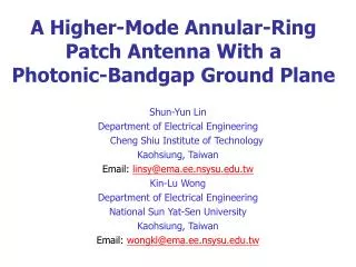 A Higher-Mode Annular-Ring Patch Antenna With a Photonic-Bandgap Ground Plane