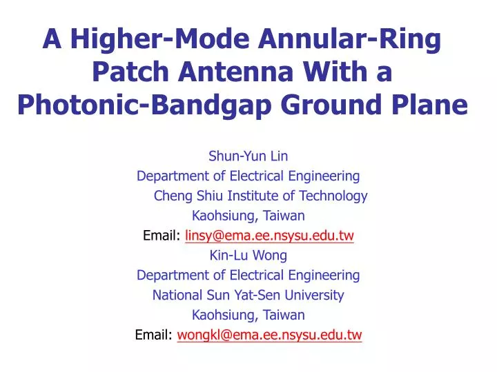 a higher mode annular ring patch antenna with a photonic bandgap ground plane