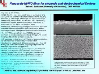 Nanoscale Ni/NiO films for electrode and electrochemical Devices Relva C. Buchanan ( University of Cincinnati), DMR 0