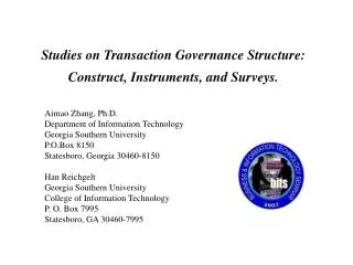 Studies on Transaction Governance Structure: Construct, Instruments, and Surveys.