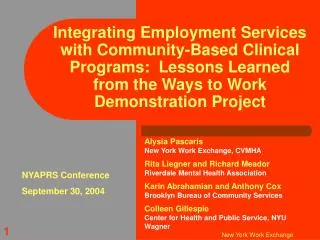 Integrating Employment Services with Community-Based Clinical Programs: Lessons Learned from the Ways to Work Demonstra