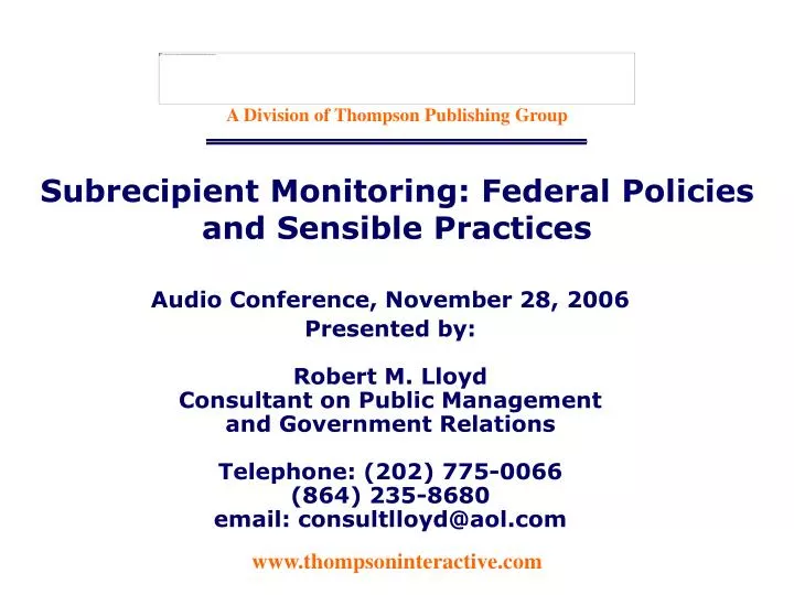subrecipient monitoring federal policies and sensible practices
