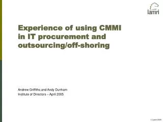 Experience of using CMMI in IT procurement and outsourcing/off-shoring