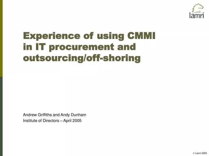 experience of using cmmi in it procurement and outsourcing off shoring