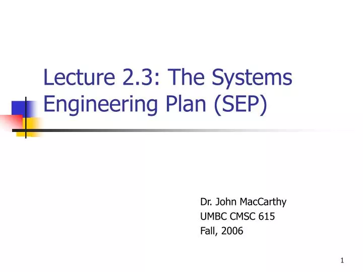 lecture 2 3 the systems engineering plan sep