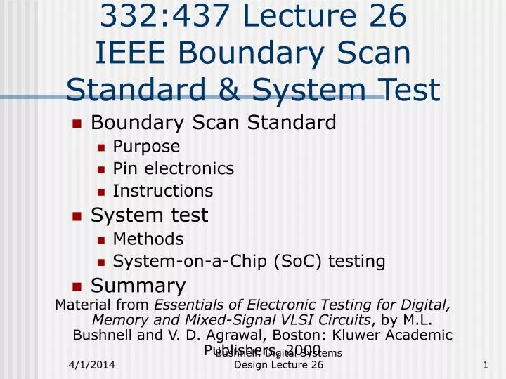332 437 lecture 26 ieee boundary scan standard system test