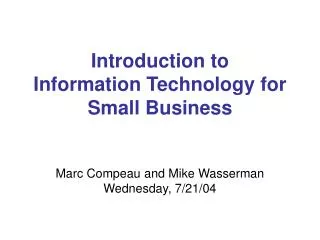 Introduction to Information Technology for Small Business
