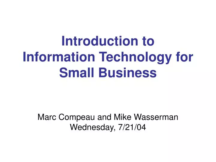 introduction to information technology for small business