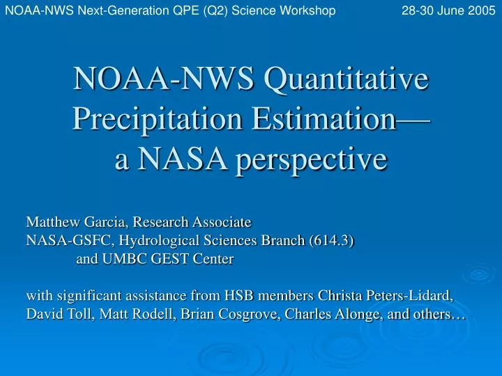 noaa nws quantitative precipitation estimation a nasa perspective