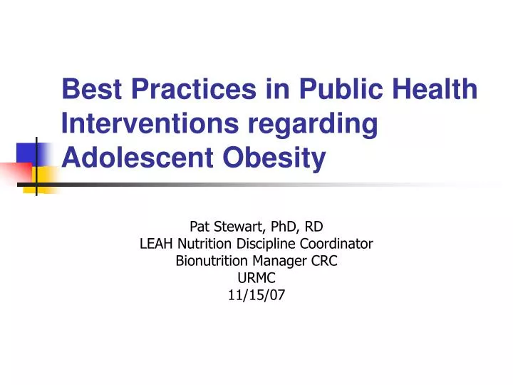 best practices in public health interventions regarding adolescent obesity
