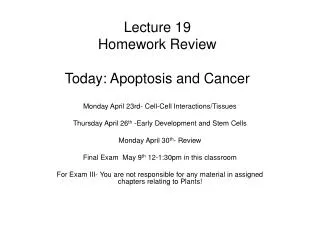 Lecture 19 Homework Review Today: Apoptosis and Cancer