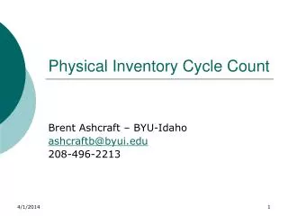 Physical Inventory Cycle Count