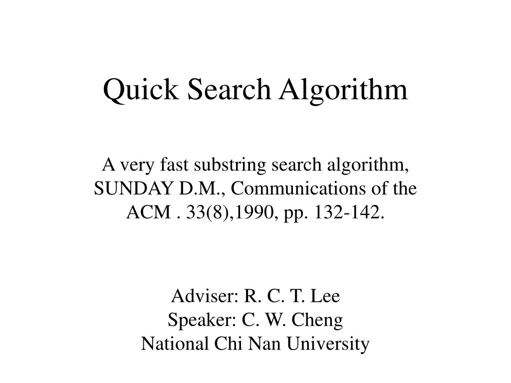 PPT - Quick Search Algorithm PowerPoint Presentation, free download ...